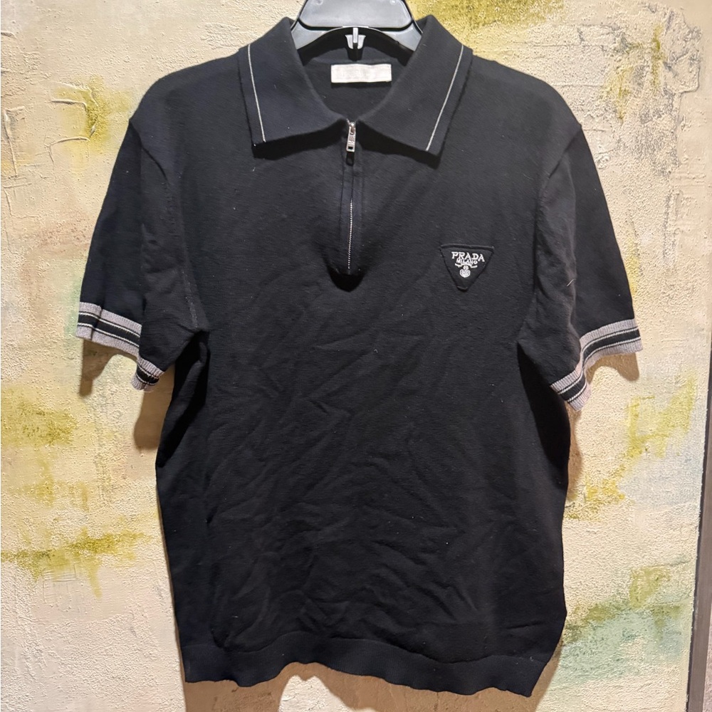 Prada Black Zip Polo Shirt with Logo Size M - Picture 4 of 6